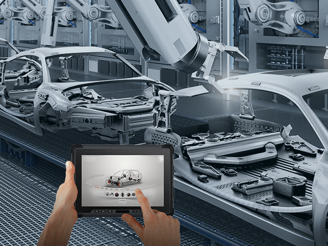 Industrial panel pc with a car assembly line